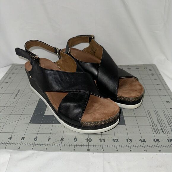 Sudini Black Pamela Leather Sandals Women's Size 10M Platform Criss Cross - Picture 1 of 7